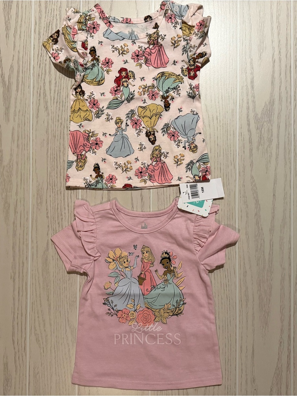 Disney‎ Baby Girls 18M Pink Princess Floral Ruffle Sleeve 2 Pc Shirt Set NWT